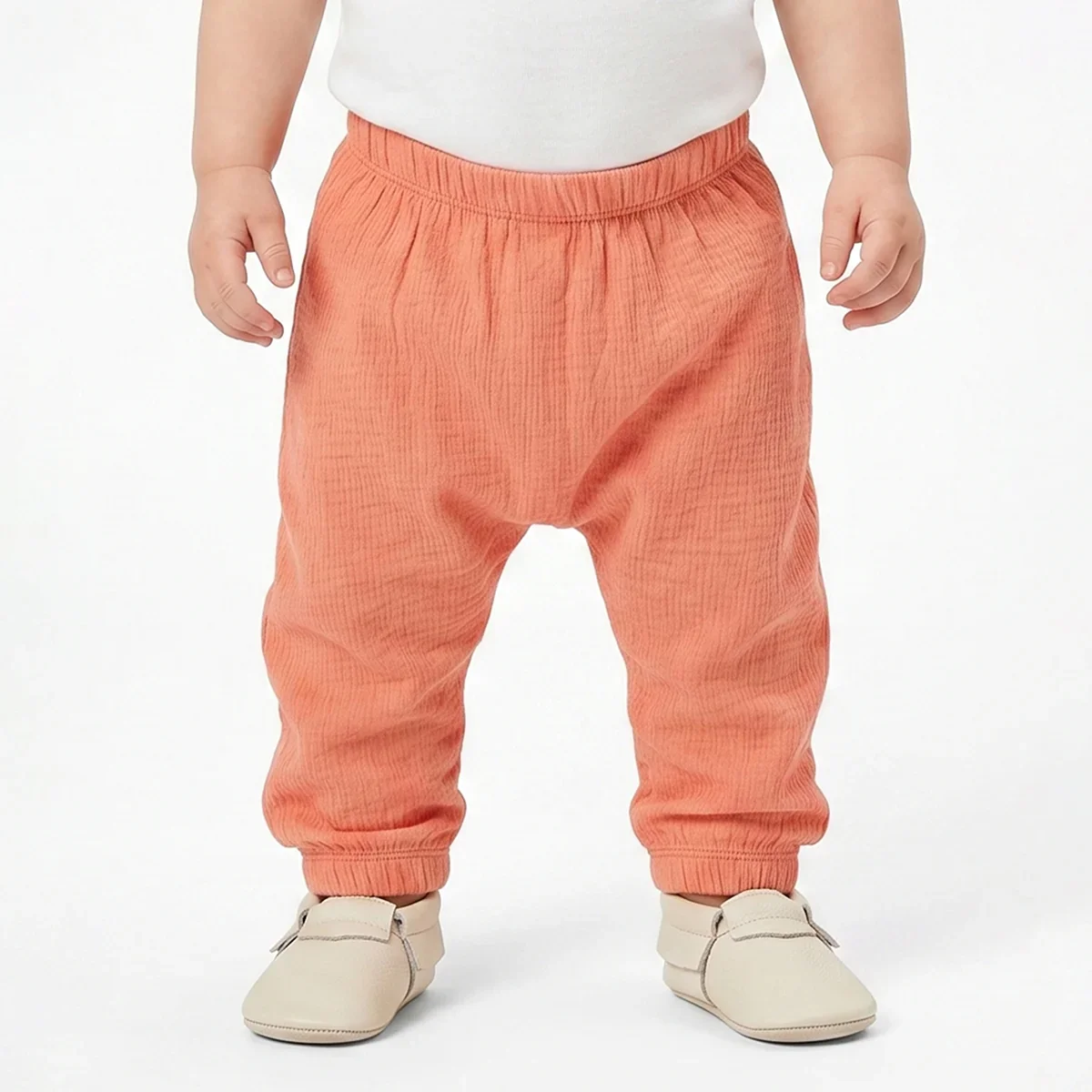 Baby Boys Peach and White Cotton Knit Bottom Pack of 2 Regular Fit Everyday Wear thumbnail 3