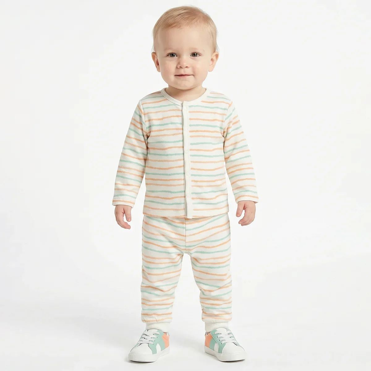 Baby Boys Peach and White Cotton Knit Bottom Pack of 2 Regular Fit Everyday Wear thumbnail 2
