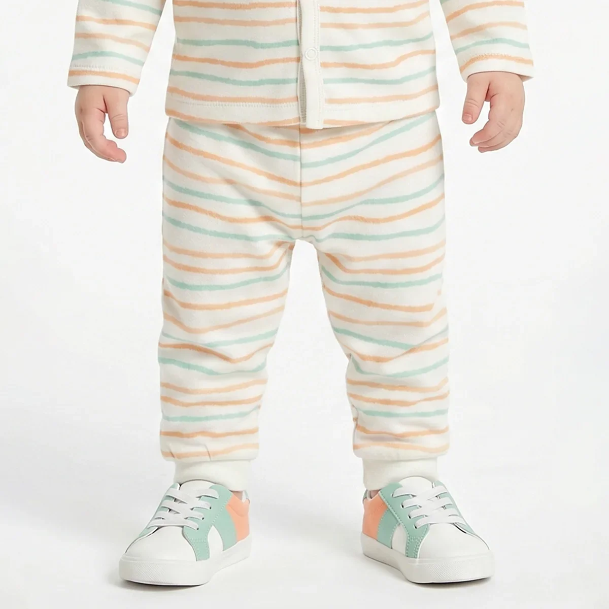 Baby Boys Peach and White Cotton Knit Bottom Pack of 2 Regular Fit Everyday Wear thumbnail 3