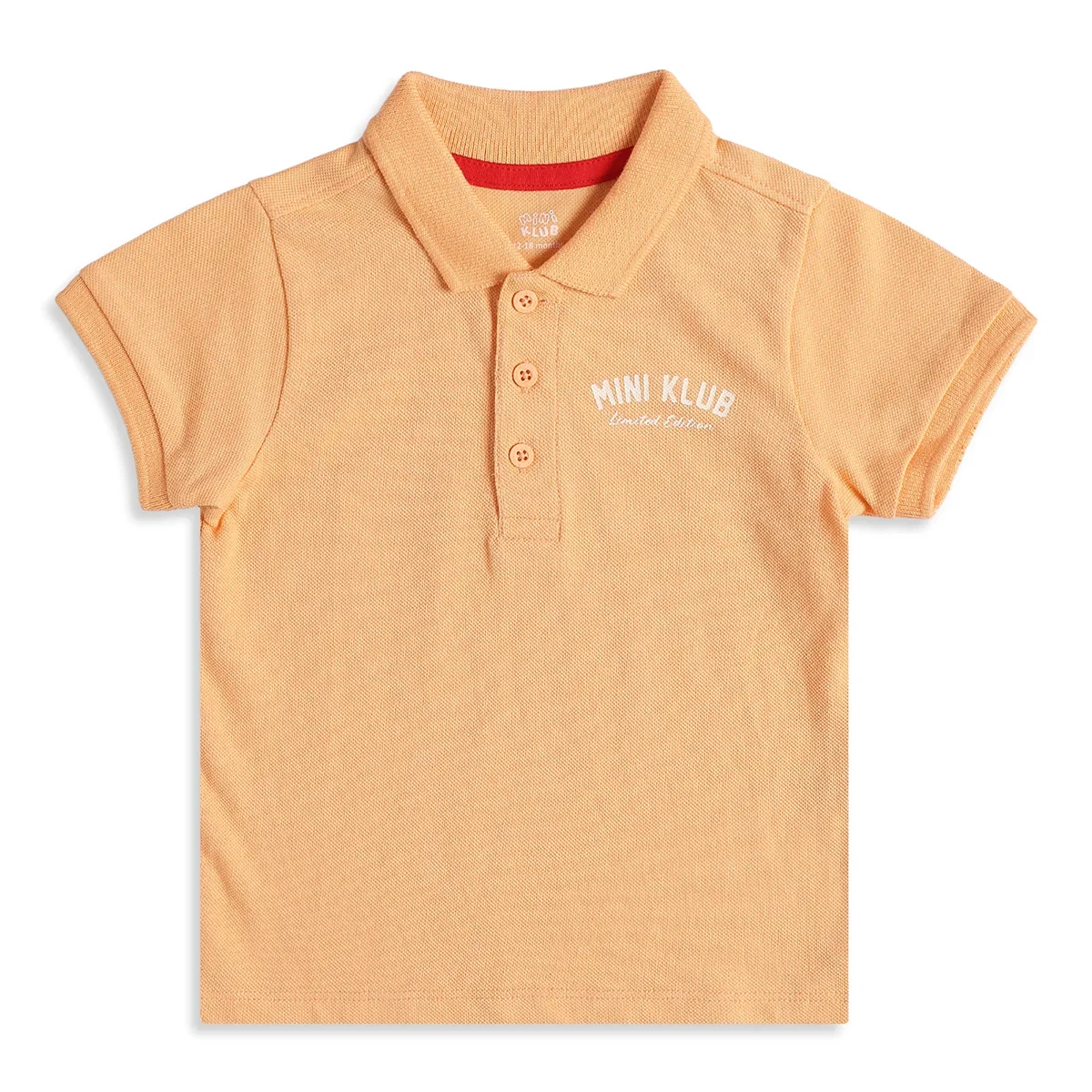 Baby Boys Peach Cotton Polo Neck Regular Fit T-Shirt
