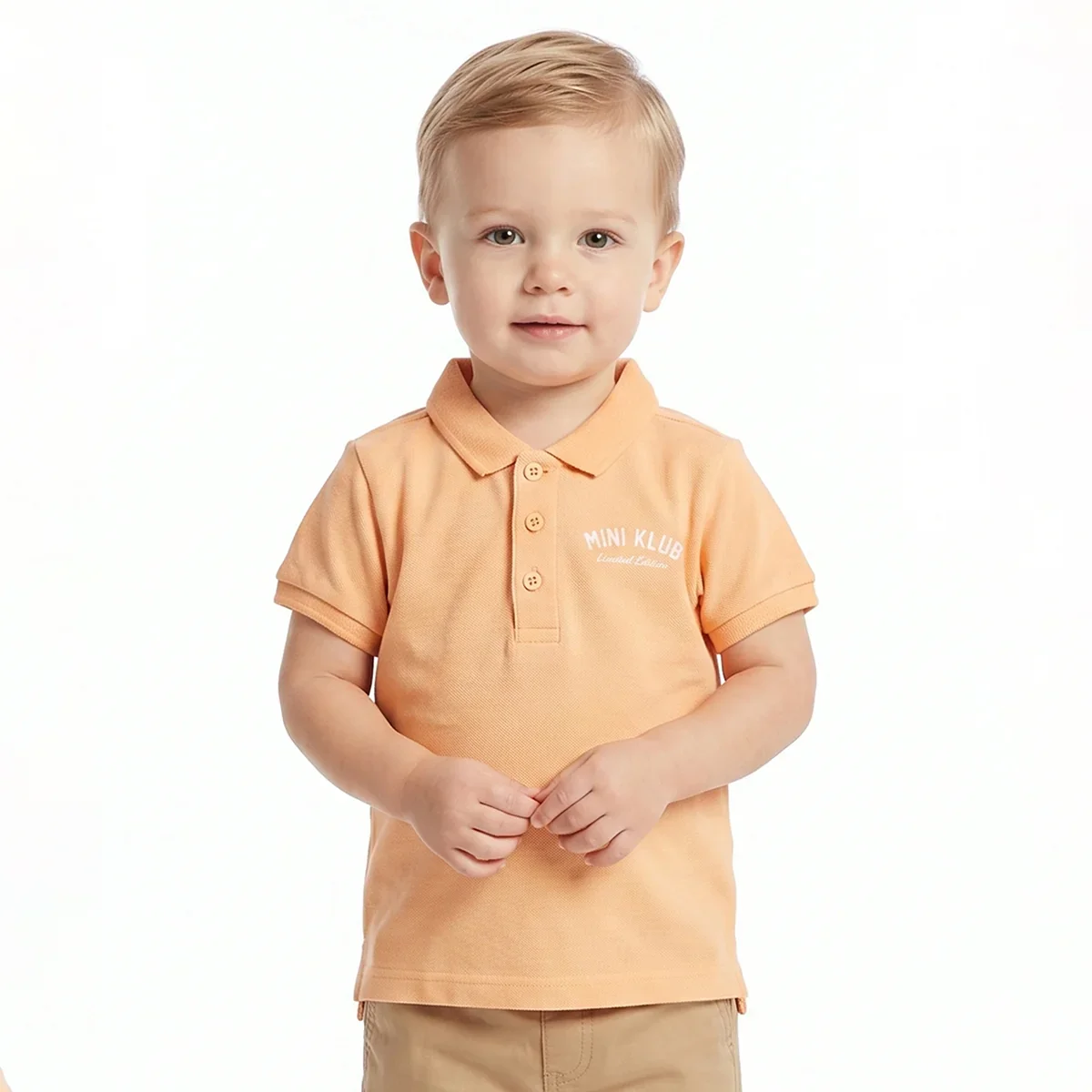 Baby Boys Peach Cotton Polo Neck Regular Fit T-Shirt thumbnail 3