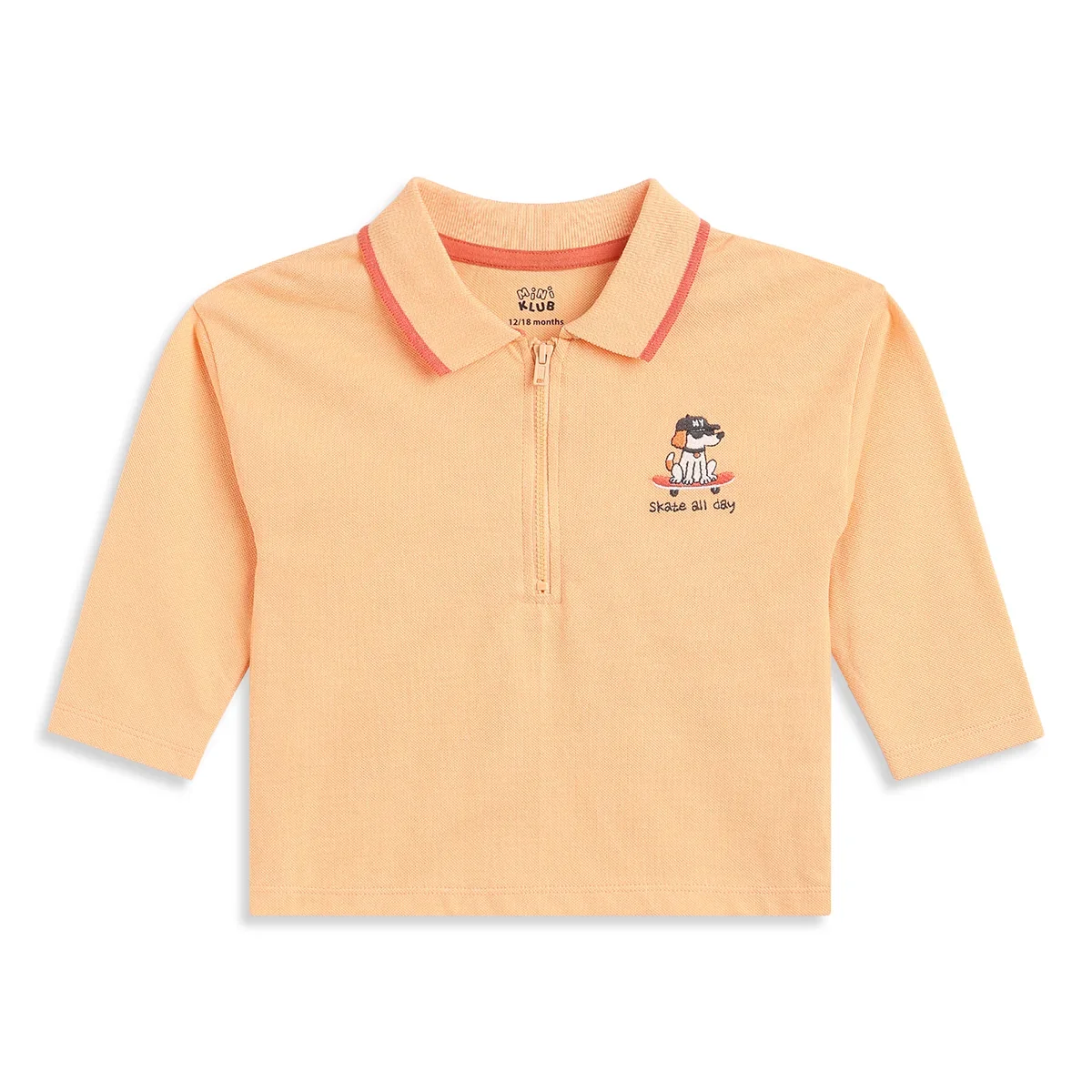 Baby Boys Peach Cotton Polo T-Shirt Embroidered Regular Fit Casual Kids Wear