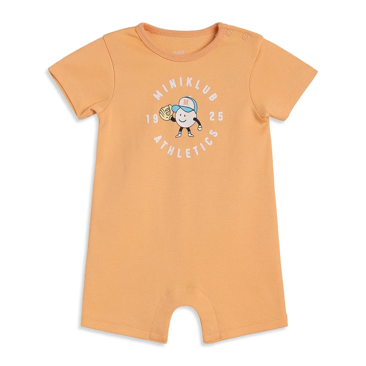 Baby Boys Peach Cotton Printed Romper Regular Fit Casual Wear