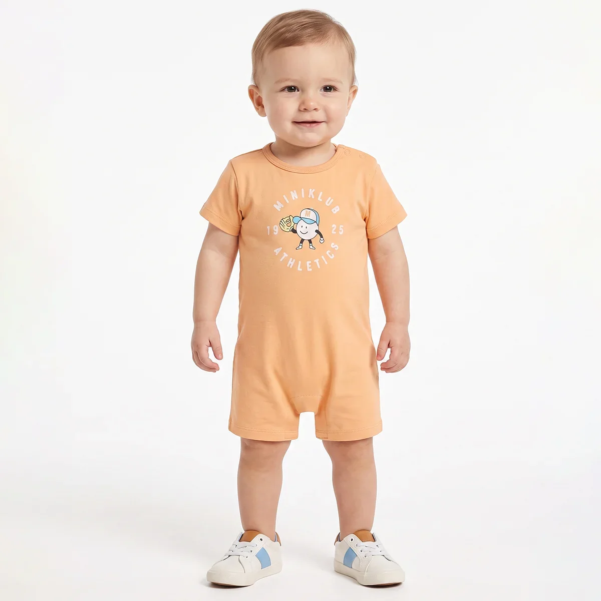 Baby Boys Peach Cotton Printed Romper Regular Fit Casual Wear thumbnail 2