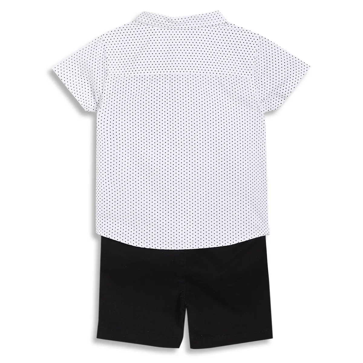 Baby Boys Polka Dot Shirt and Solid Shorts Co-ord Set, White and Black thumbnail 3