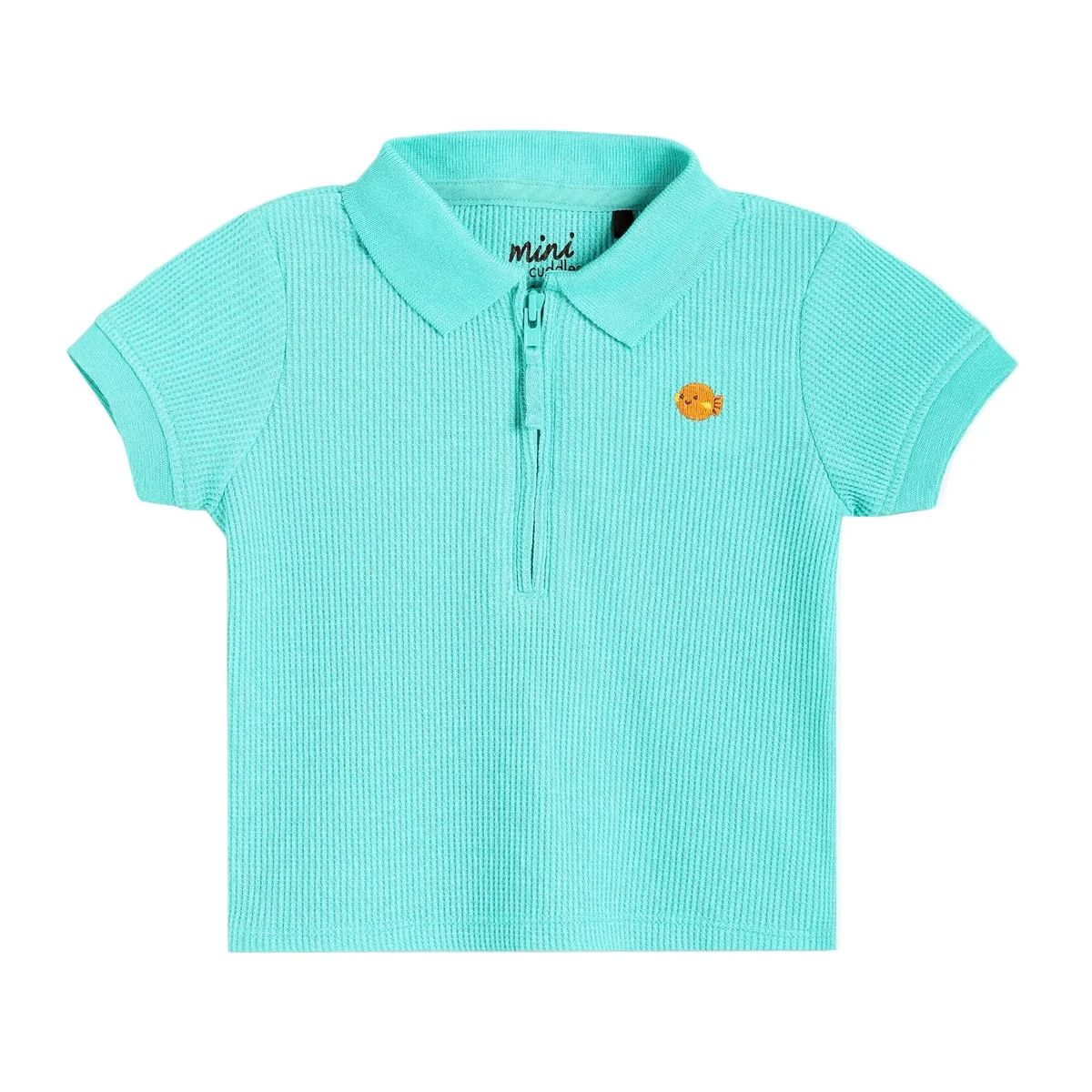 Baby Boys Polo T-Shirt with Fish Embroidery, Aqua