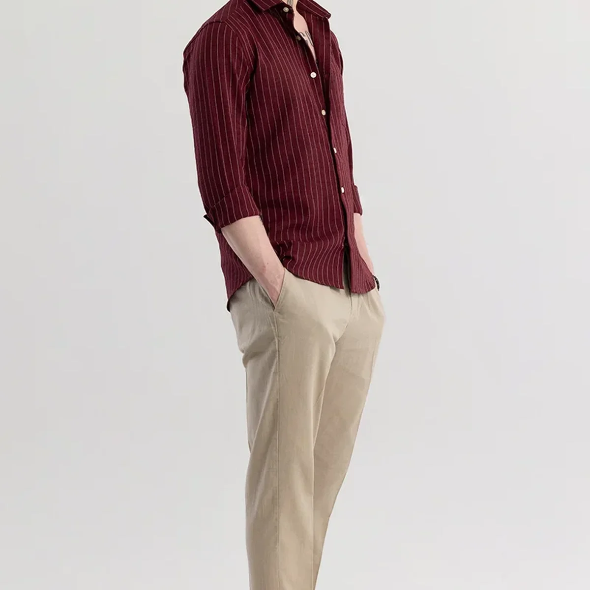 Maroon Stripes Slim Fit Shirt thumbnail 1