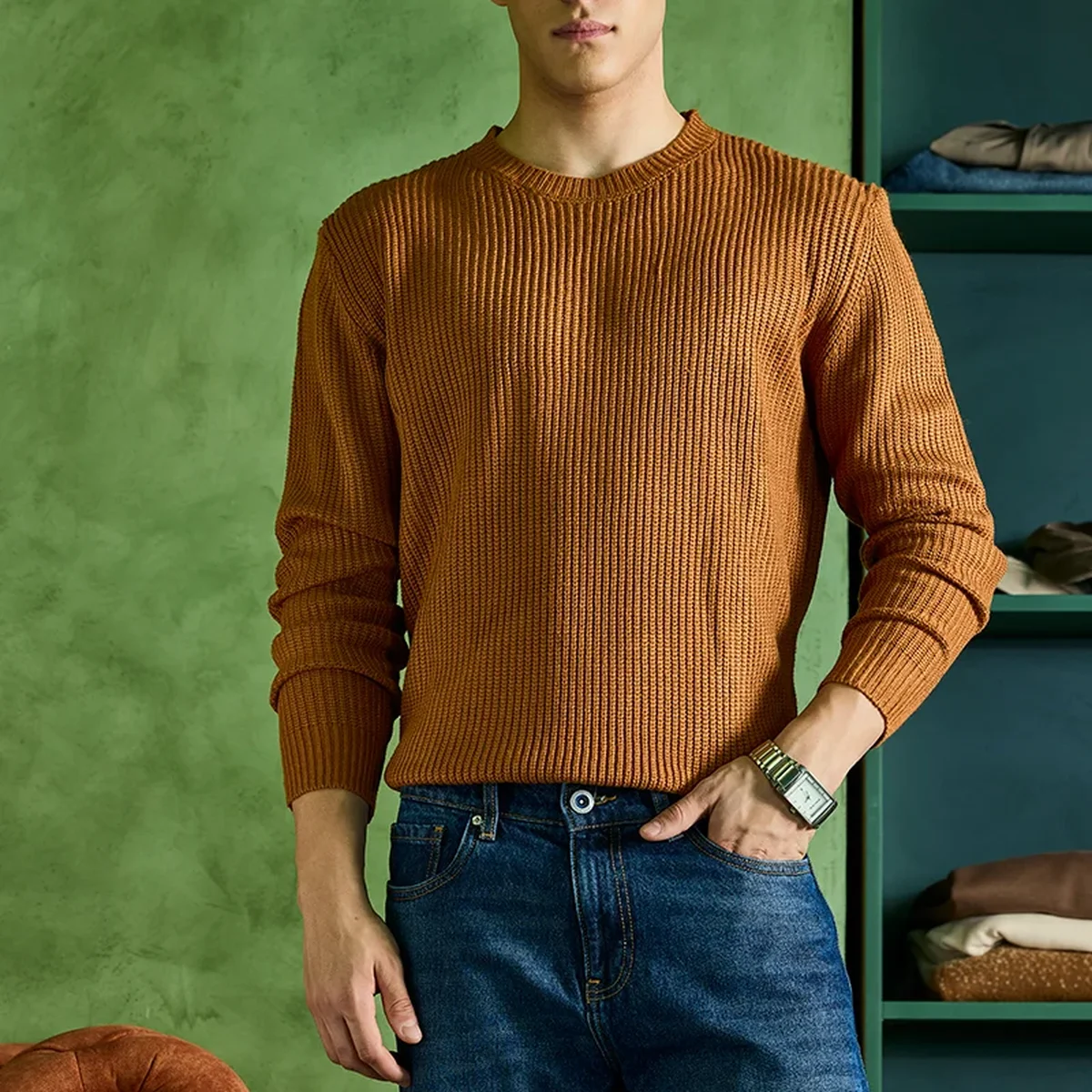 Brown Fisherman Knit Sweater