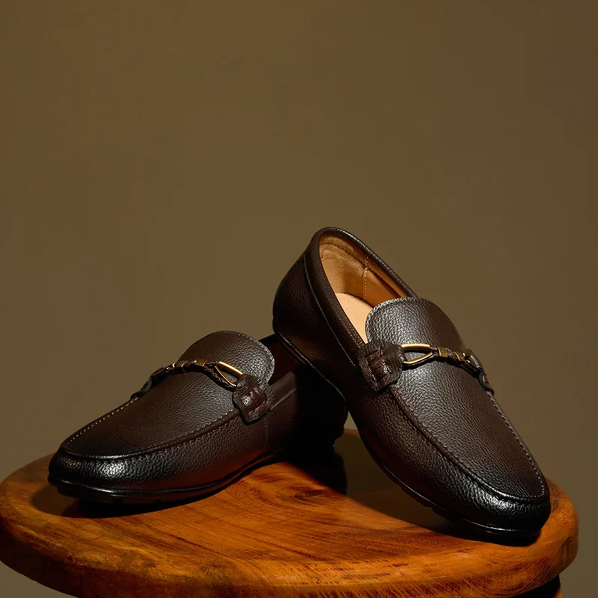 Brown Textured Loafers thumbnail 1