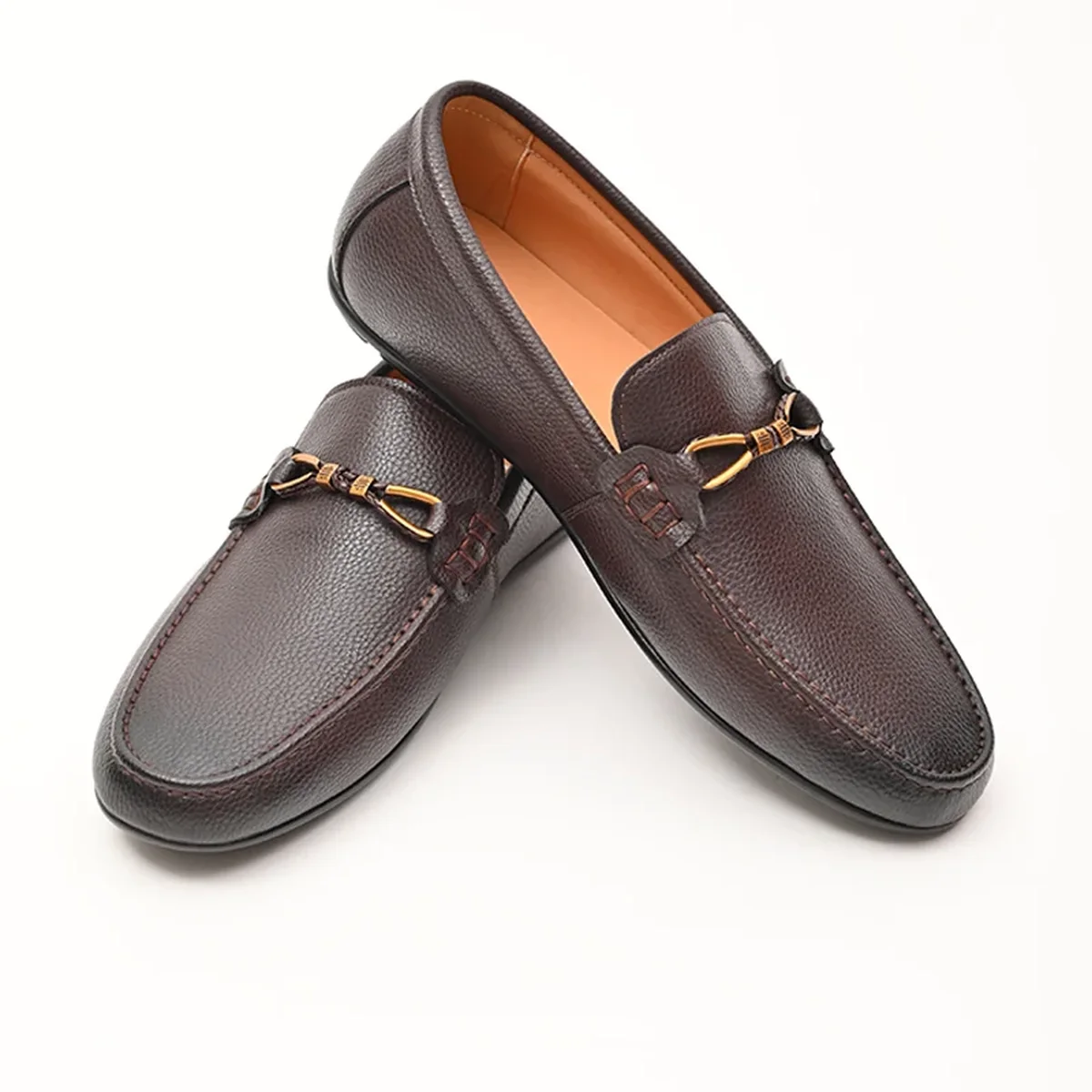 Brown Textured Loafers thumbnail 3