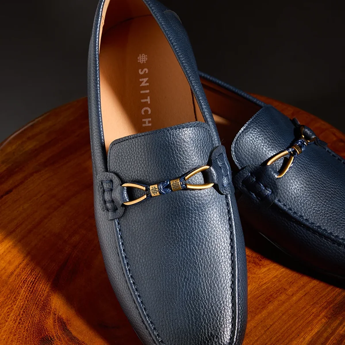 Navy Blue Textured Loafers thumbnail 1