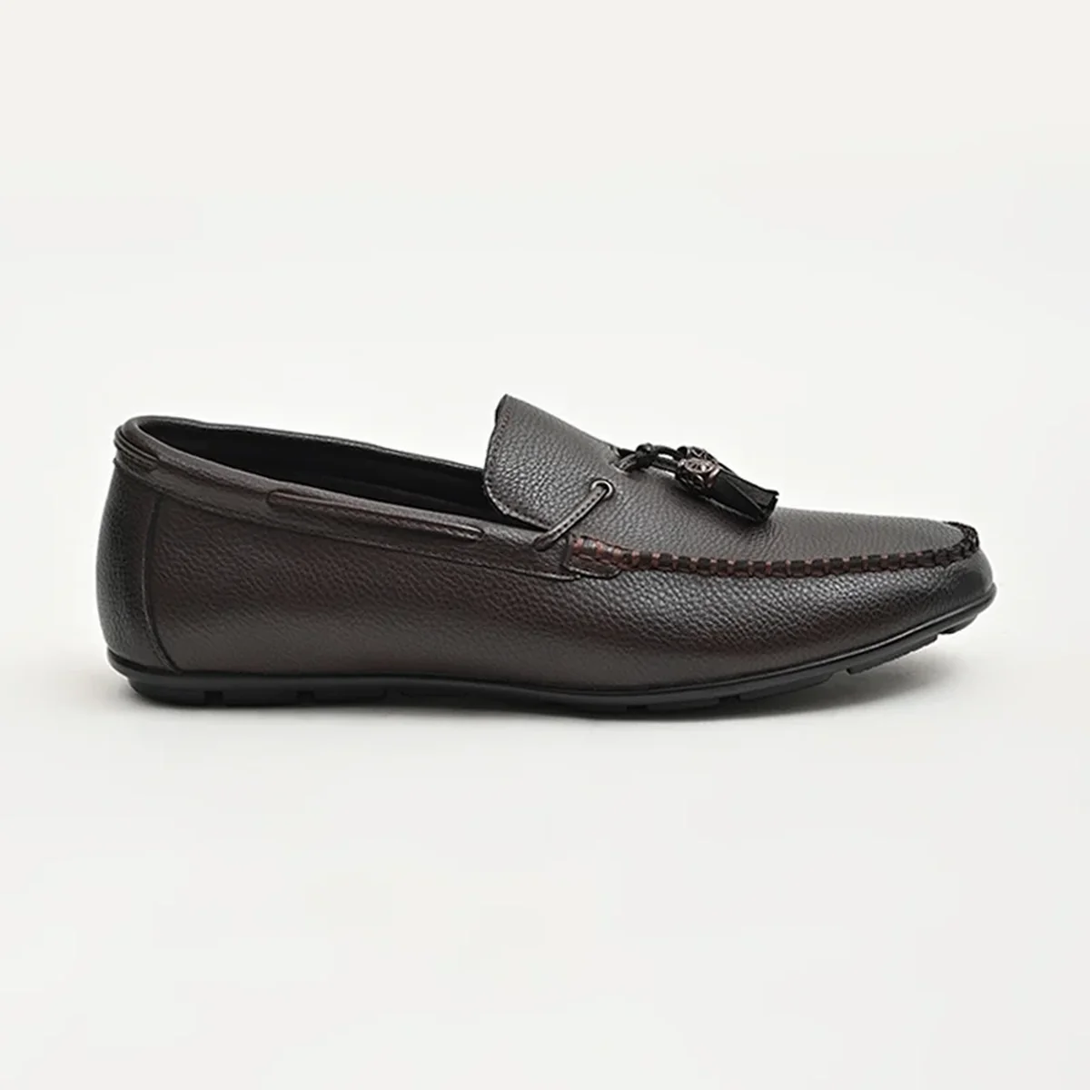 Brown Textured Loafers