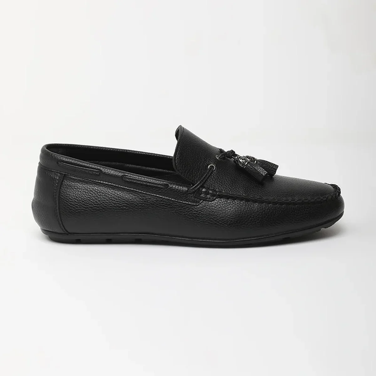 Black Textured Loafers