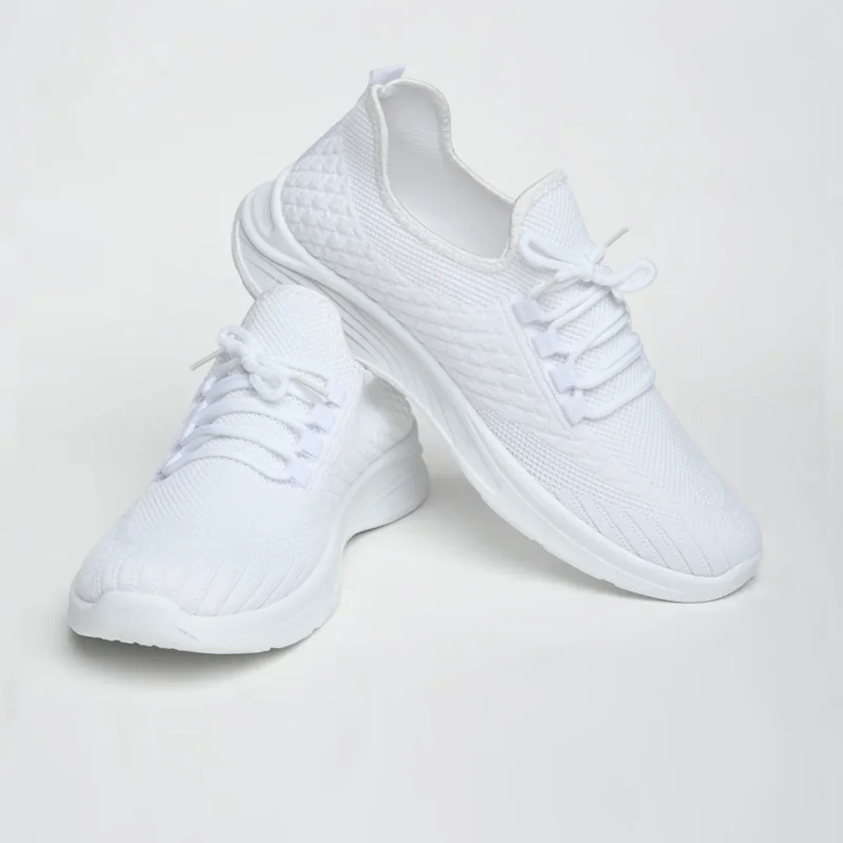 White Textured Knit Shoes thumbnail 1
