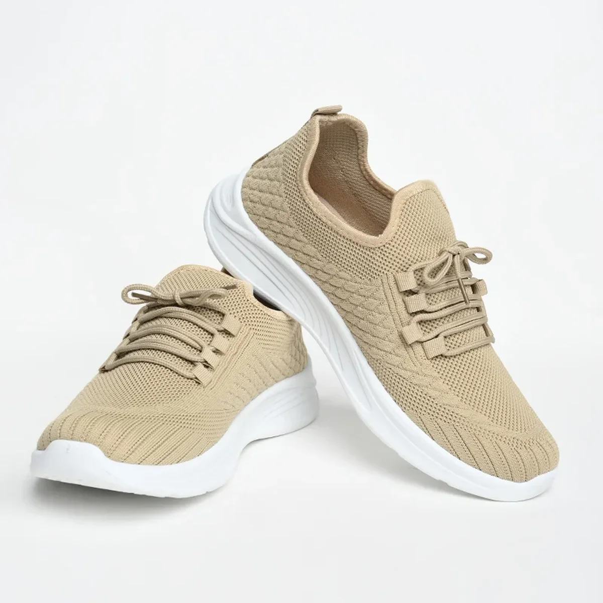 Beige Textured Knit Shoes thumbnail 1
