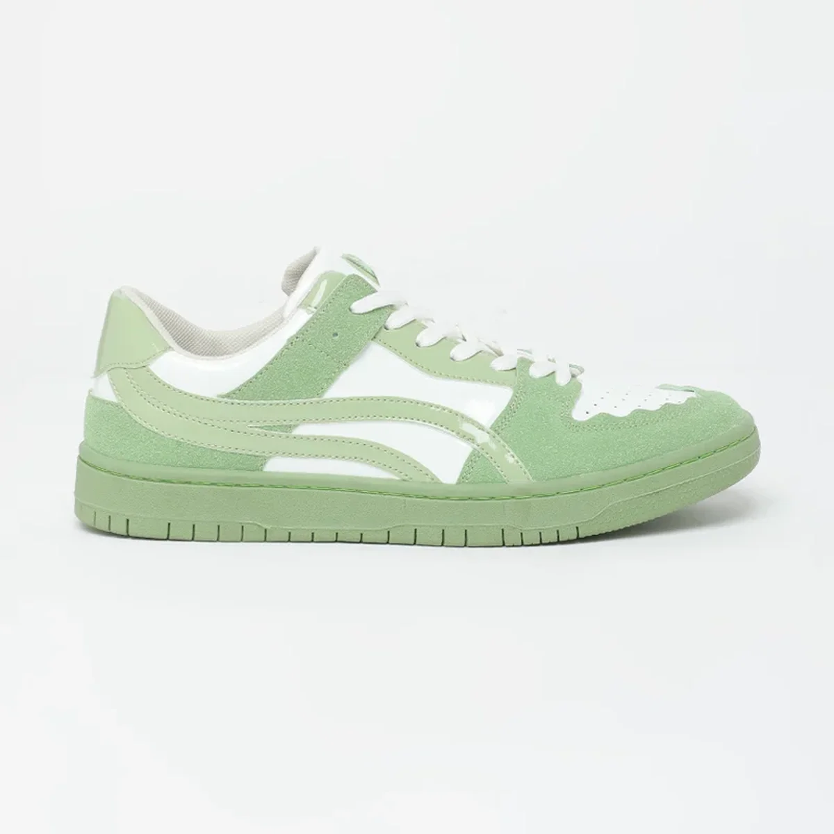 Green Solid Perforations Sneakers