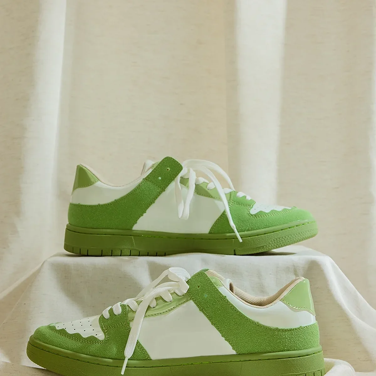 Green Solid Perforations Sneakers thumbnail 1