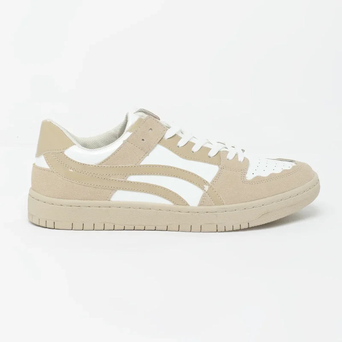 Beige Solid Perforations Sneakers