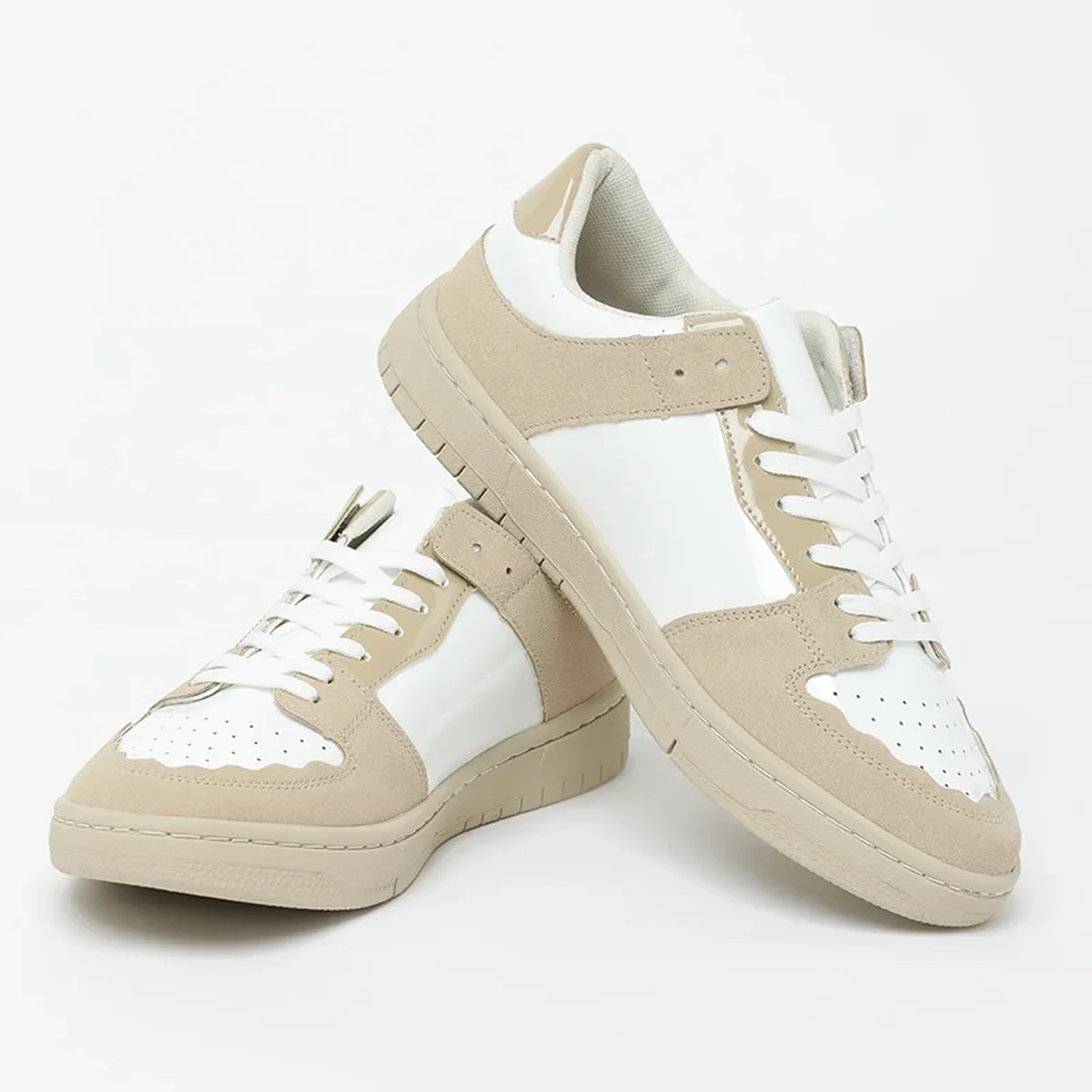 Beige Solid Perforations Sneakers thumbnail 1