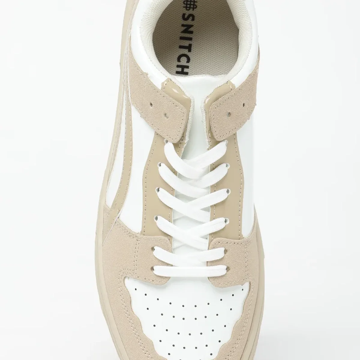 Beige Solid Perforations Sneakers thumbnail 2
