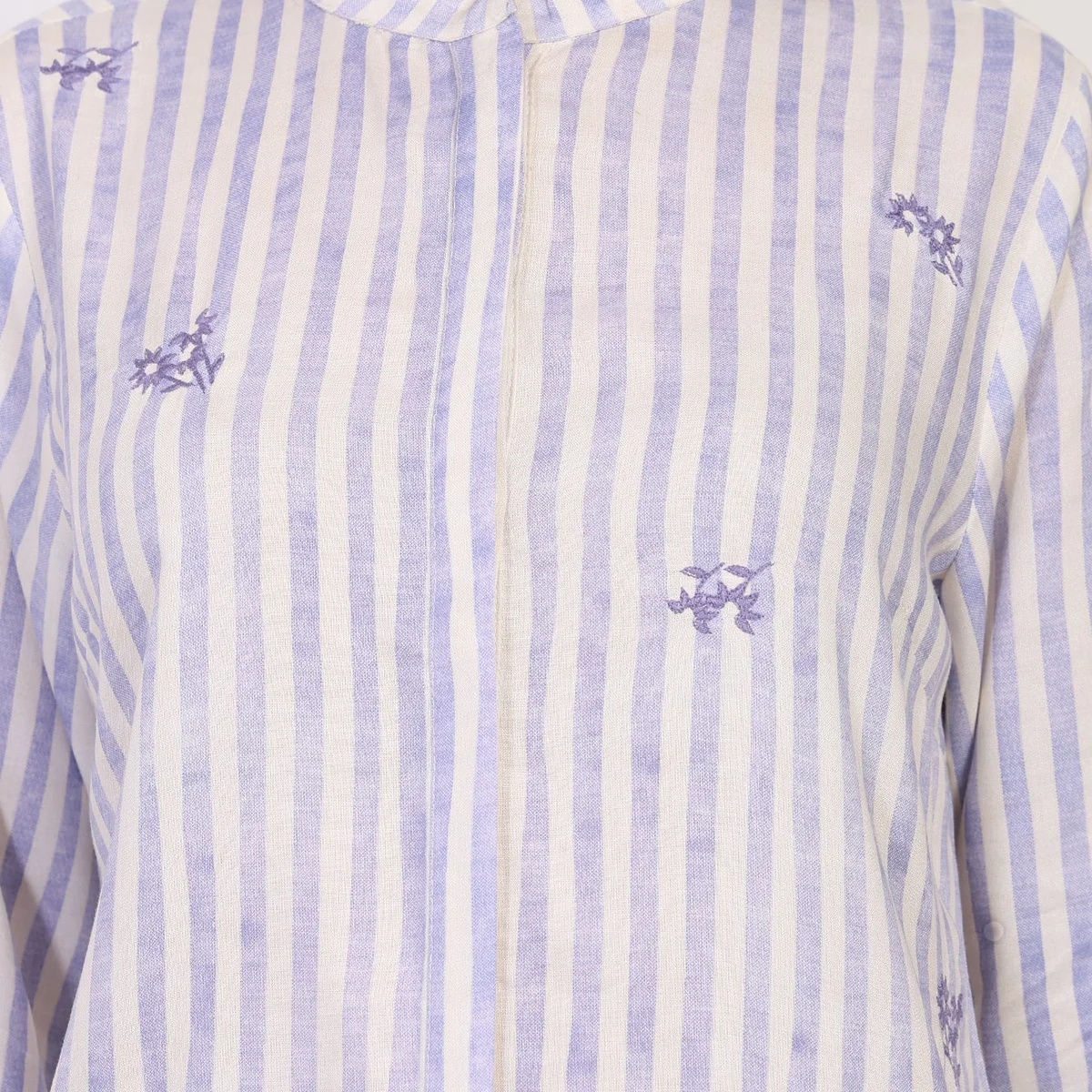 White Striped Printed Thread Embroidered Straight Top thumbnail 2