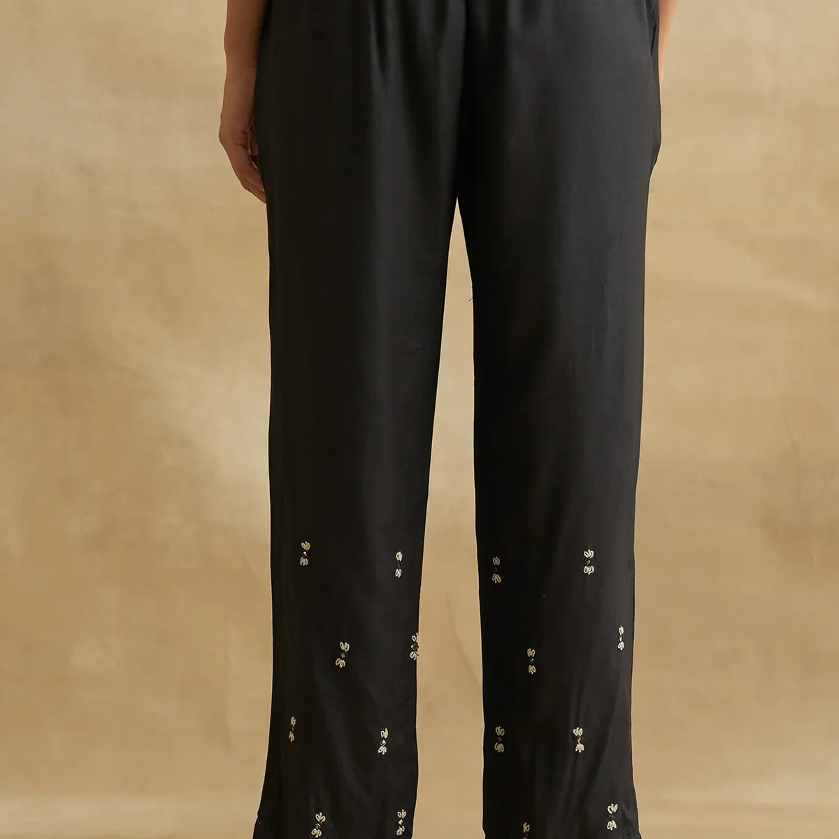 Black Thread Embroidered Silk Tussar Straight Pants thumbnail 1