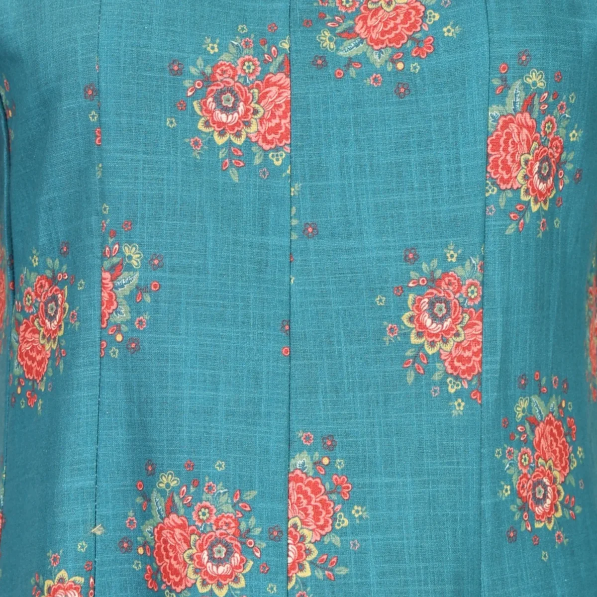 Teal Floral Printed A-line Kurta with Pants Co-ord Set thumbnail 2