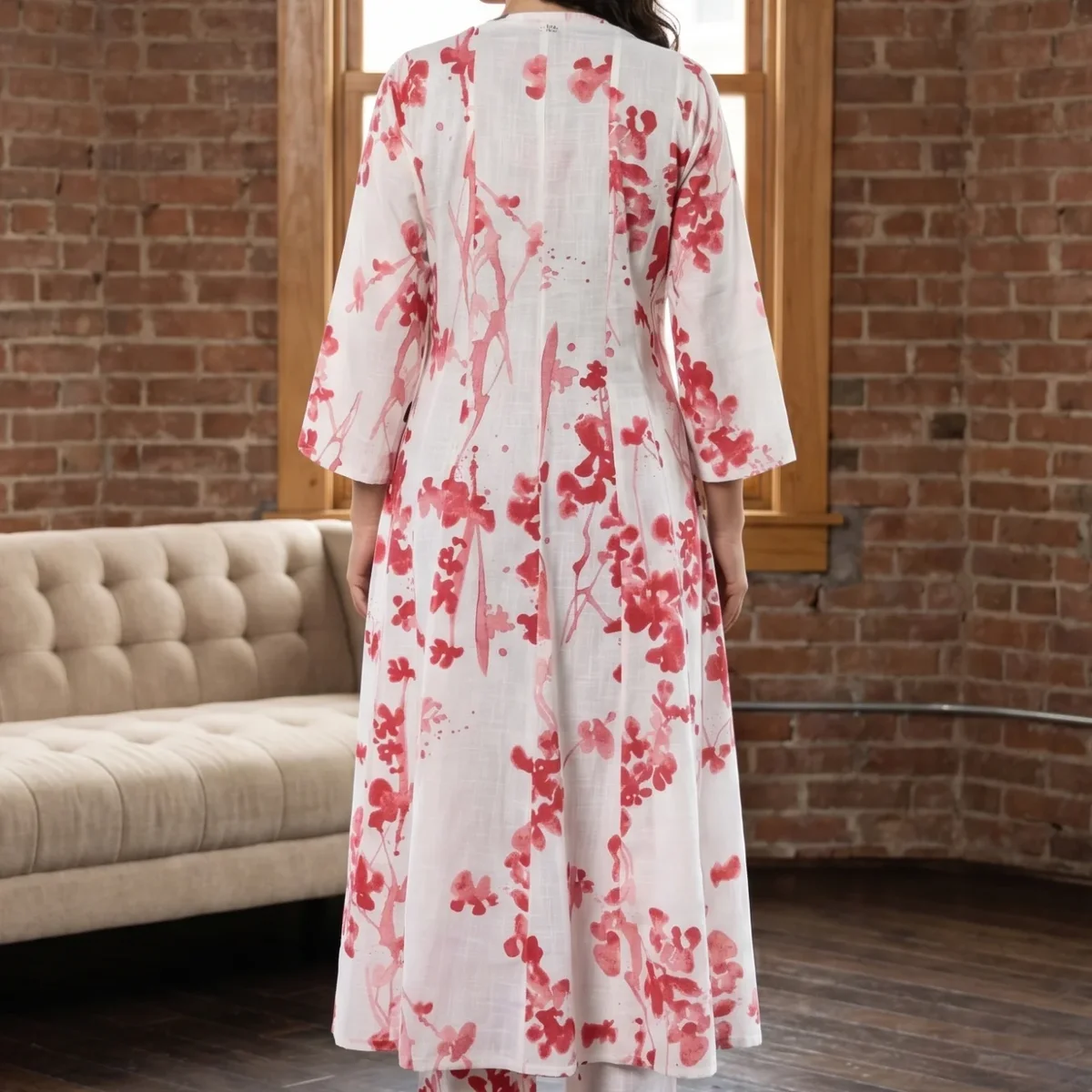 White Floral Printed Pure Cotton Straight Kurta With Pants and Dupatta Set thumbnail 3