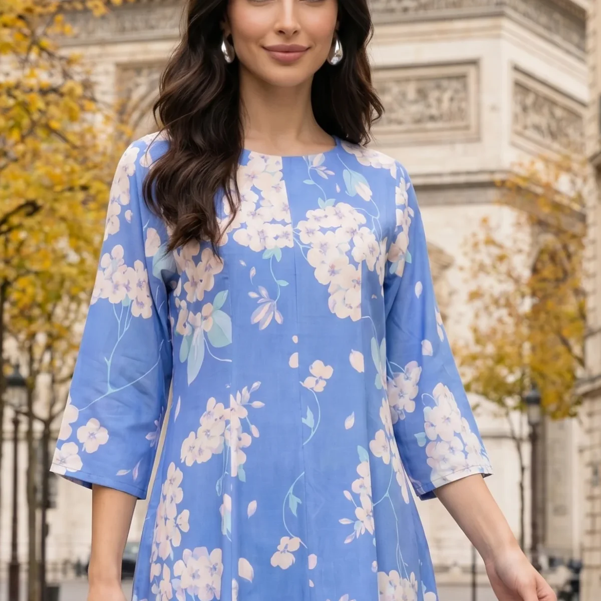 Blue Floral Printed Flared Kurta and Pants Co-ord Set thumbnail 1