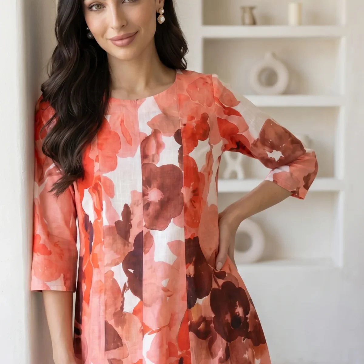 White and Red Floral Printed Pure Cotton Flared Kurta with Pants Set thumbnail 1