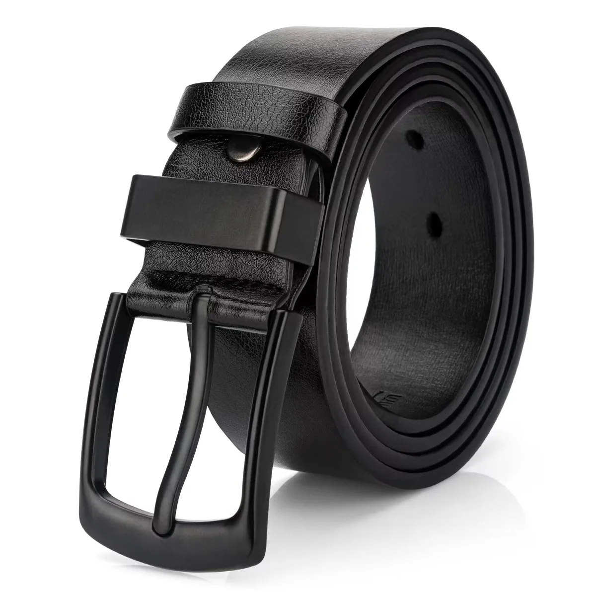 Men Solid Black Leather Auto-Lock Buckle Belt