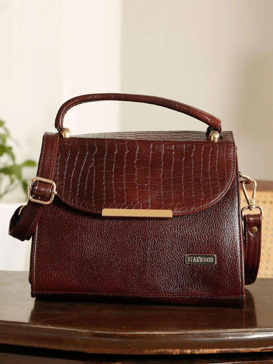 Textured Leather Structured Sling Bag