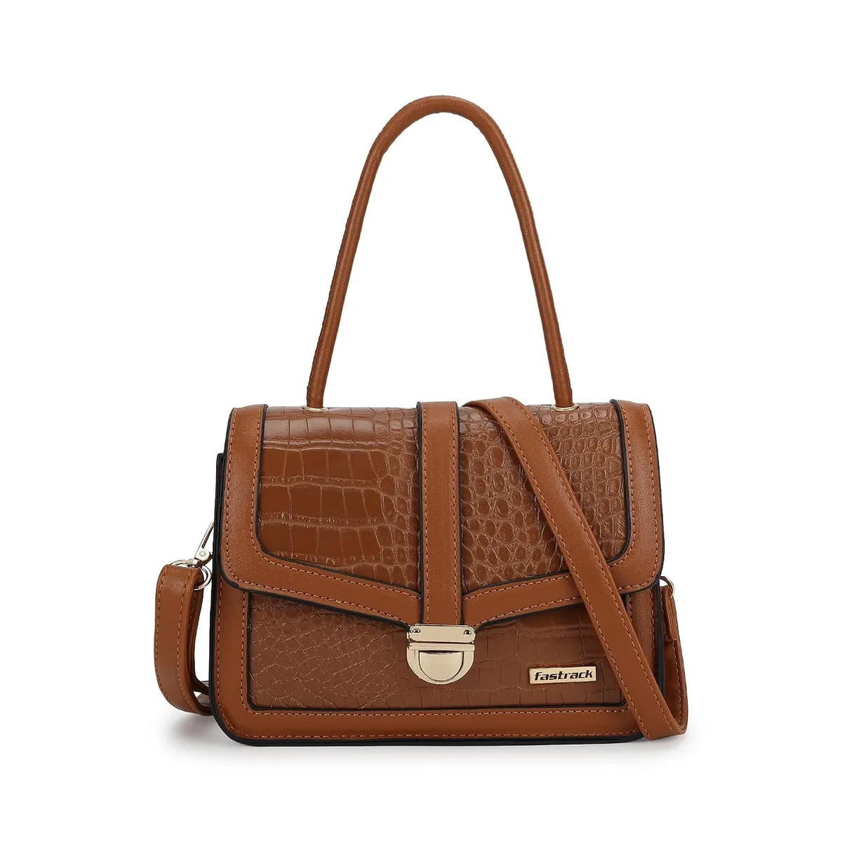 Fastrack Women Tan Croco Textured Structured