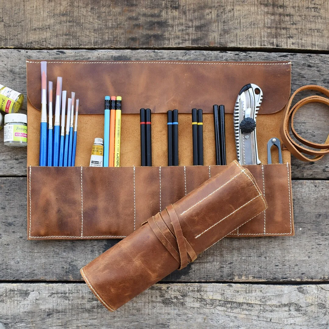 Leather Pencil & Tool Roll Pouch