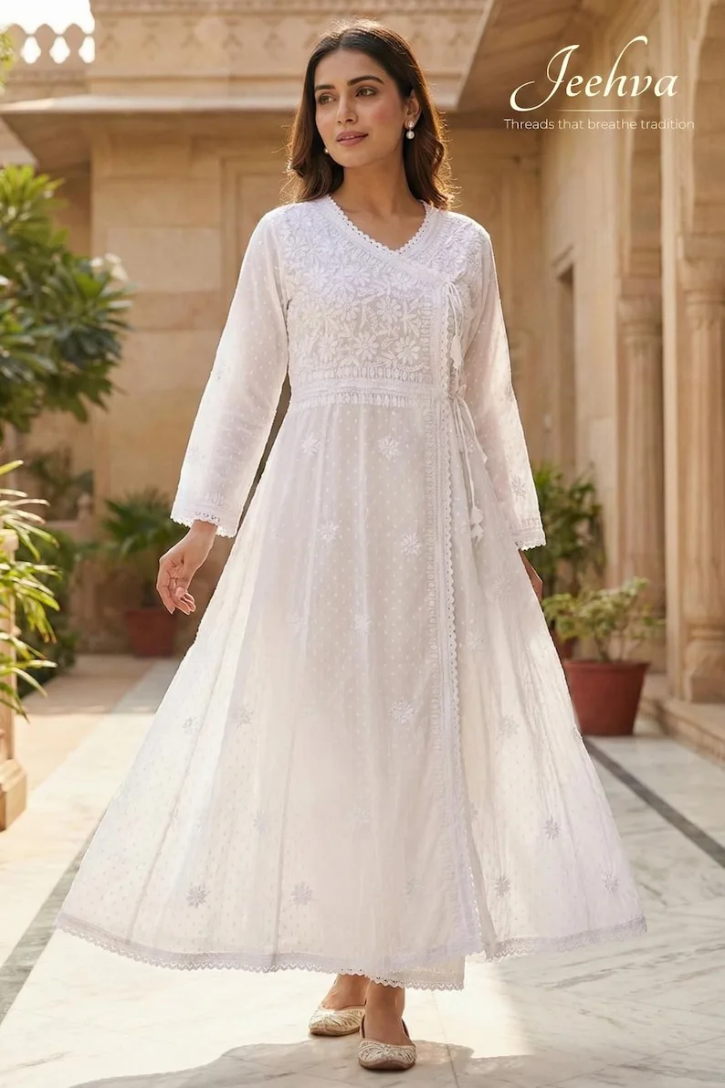 Lucknowi Chikankari Long Kaftan Dress