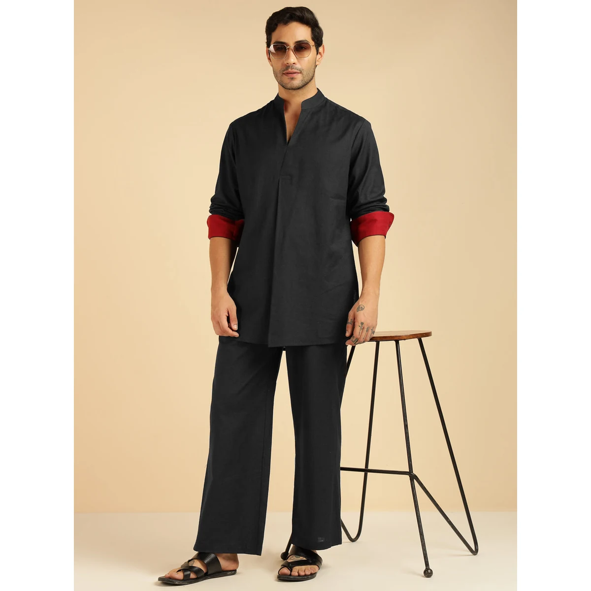 Premium Black Pure Cotton Shirt With Pants Co-Ord Set for Men