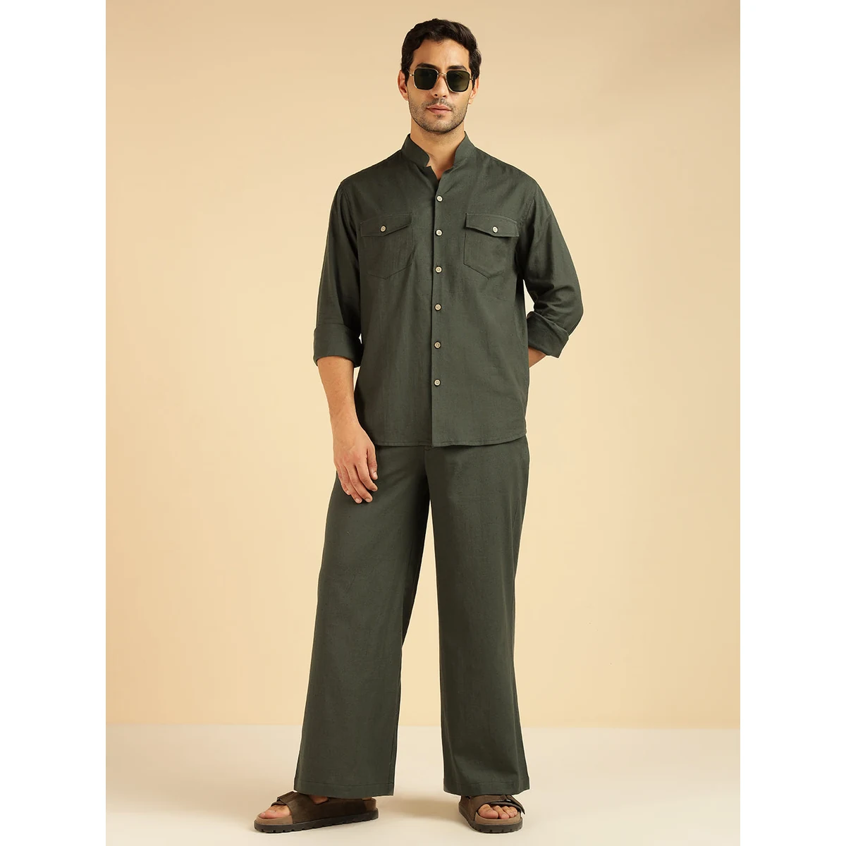 Premium Charcoal Solid Pure Cotton Shirt With Pants Co-Ord Set for Men