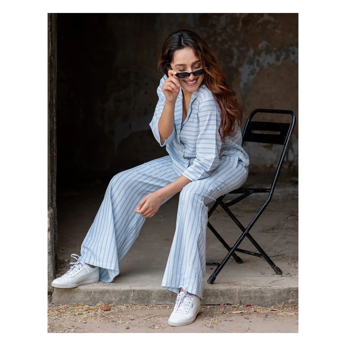 Premium Light Blue Striped Co-ord Set