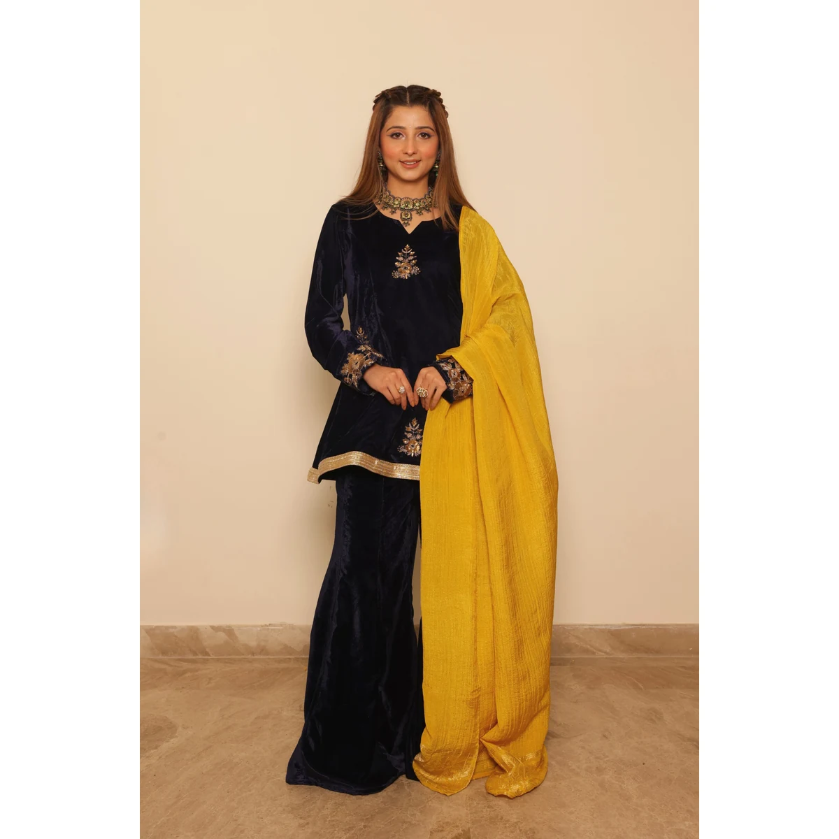 Rajwada Navy Embroidered Velvet Set
