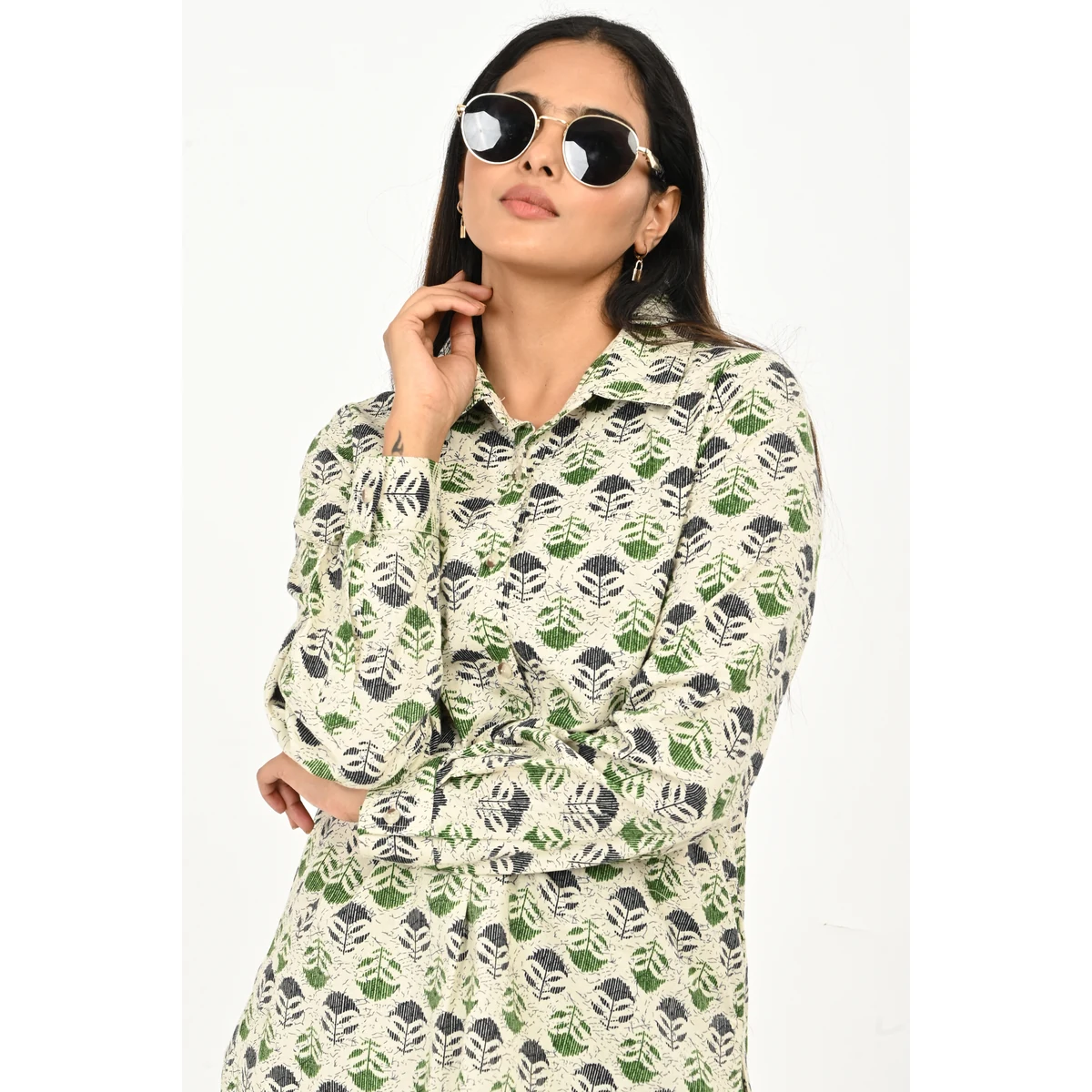 Premium Aqua Green Printed Cotton Top for Women