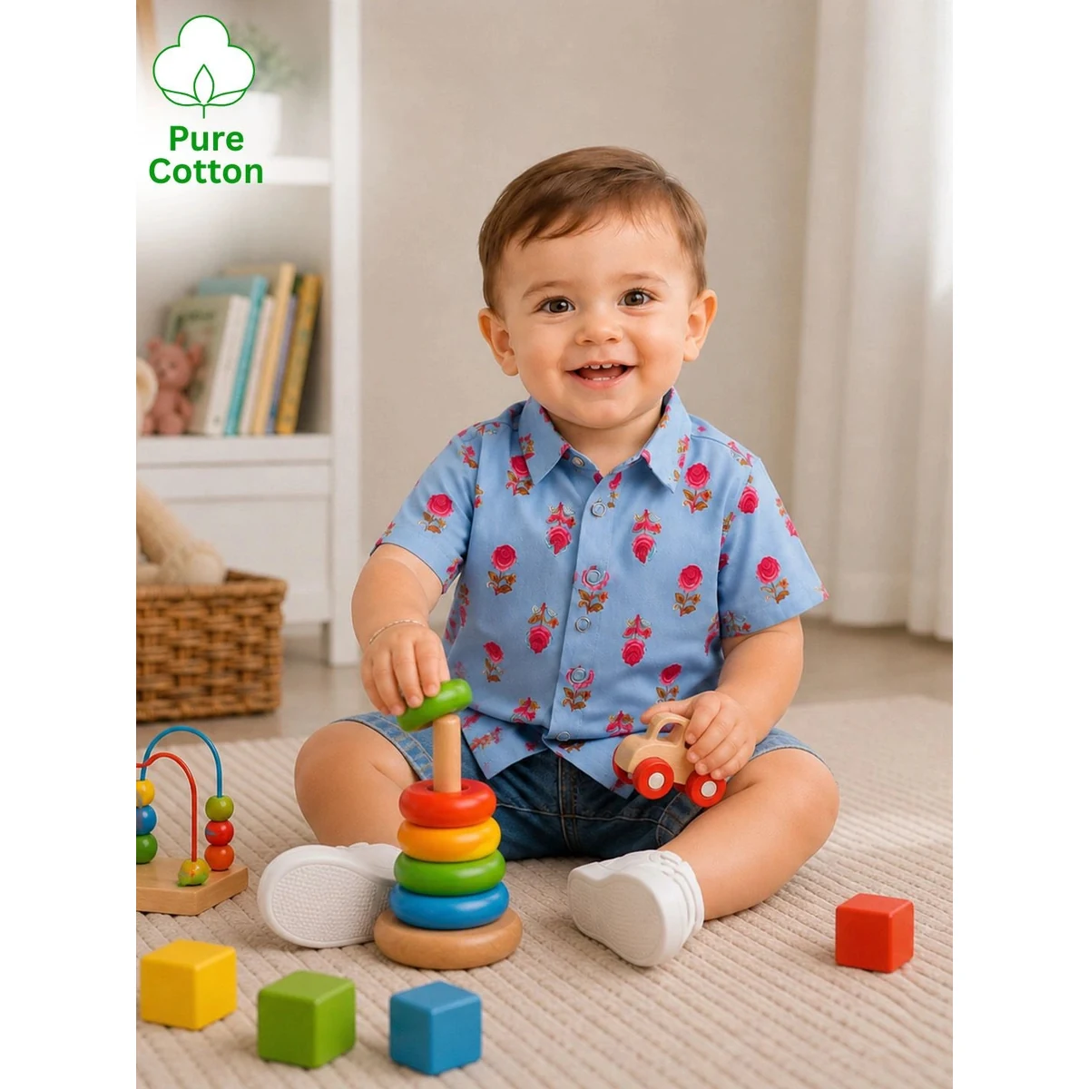 Premium Pure Cotton Half Sleeves Shirt For Infant Boys Style 4
